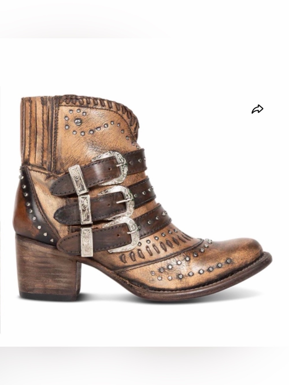 New Freebird Savanna Bronze/Brown Studded Western Ankle Boot with Triple Buckles